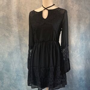 💜2for$35💜Xhilaration Womens Navy Blue Lace Long Sleeve Dress Lined Elastic Waist